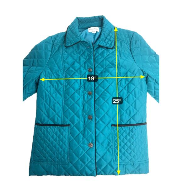 Studio Works Teal Diamond Quilted Field Jacket Coat Womens Petite Size Medium PM - Picture 7 of 12